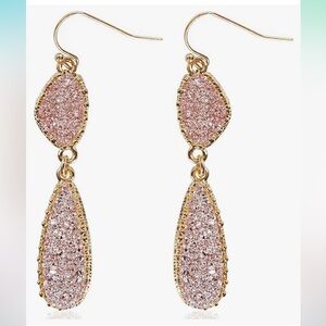 NWT Simulated Druzy Drop Dangles - Long Double Teardrop Dangly Earrings